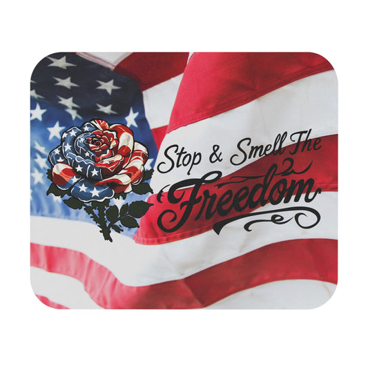 Stop and Smell The Freedom Mouse Pad | American Flag Rose, Patriotic Desk Mat | 9x8 inch