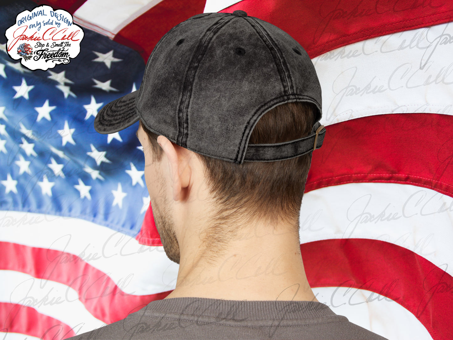 Vintage Embroidered Freedom Cap — Distressed Baseball Hat with Floral Patriotic Rose "Stop and Smell The Freedom"