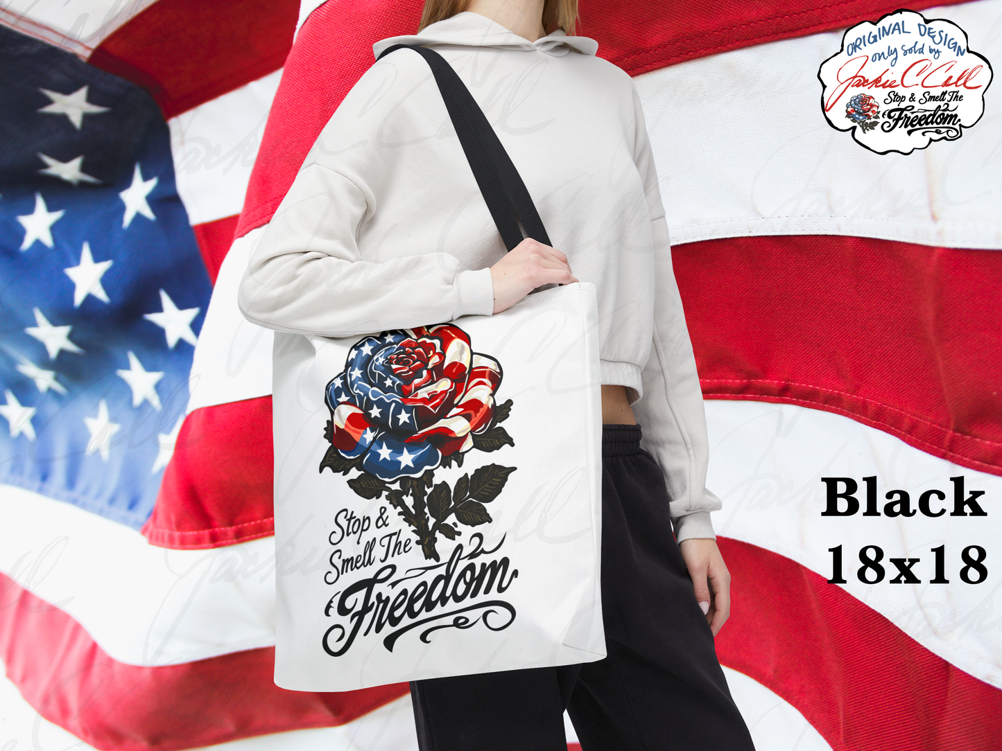 American Flag USA Rose Tote Bag - Stop and Smell The Freedom