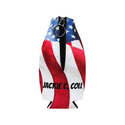 American Flag Rose Zip-Up Bottle Cooler Sleeve | Patriotic Stop and Smell The Freedom Can Cooler