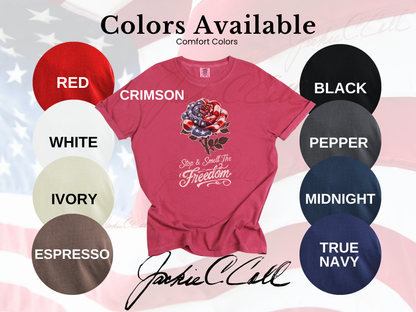Patriotic Rose TShirt - Stop and Smell The Freedom American Flag Floral Tee