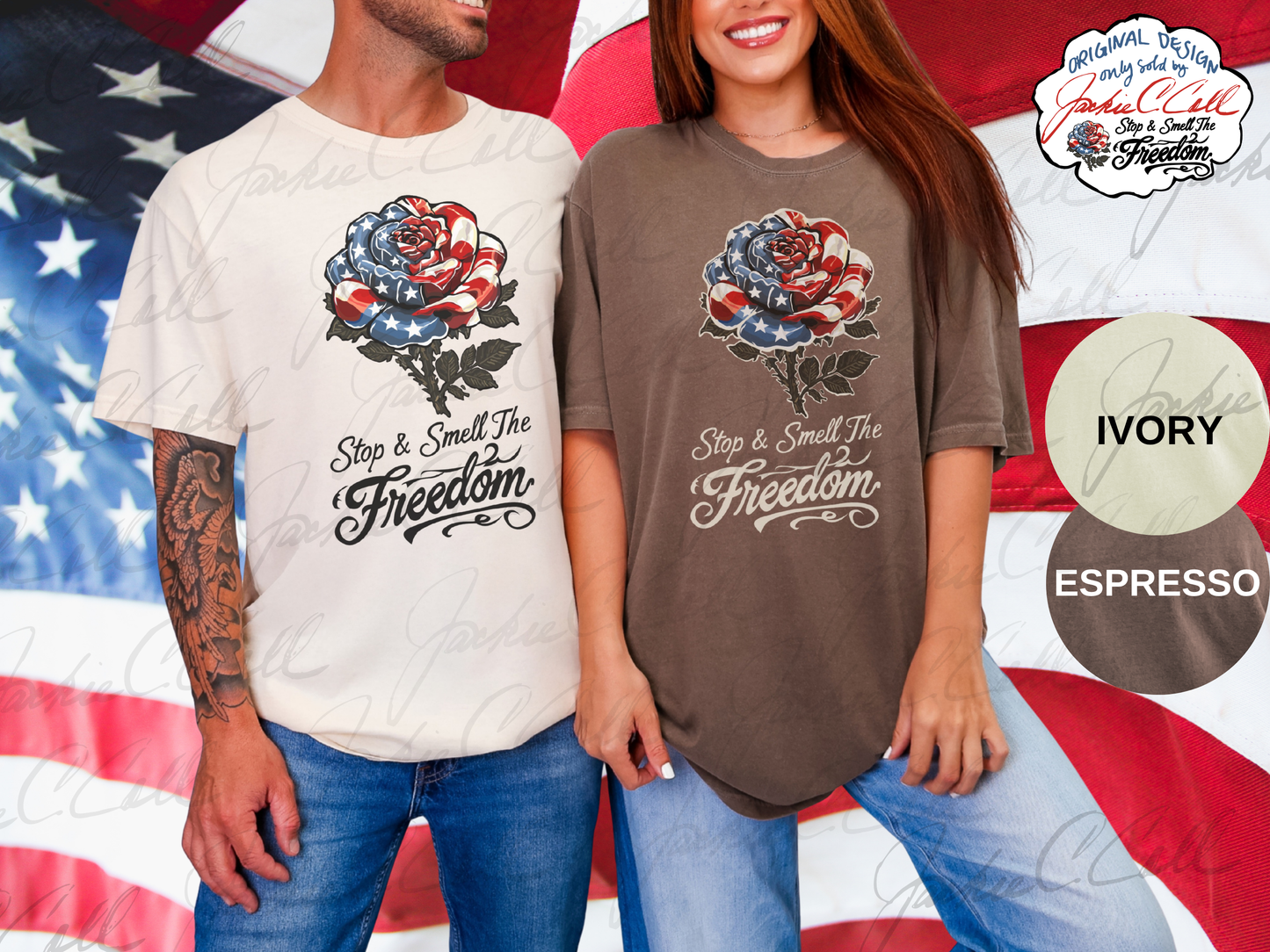 Patriotic Rose TShirt - Stop and Smell The Freedom American Flag Floral Tee
