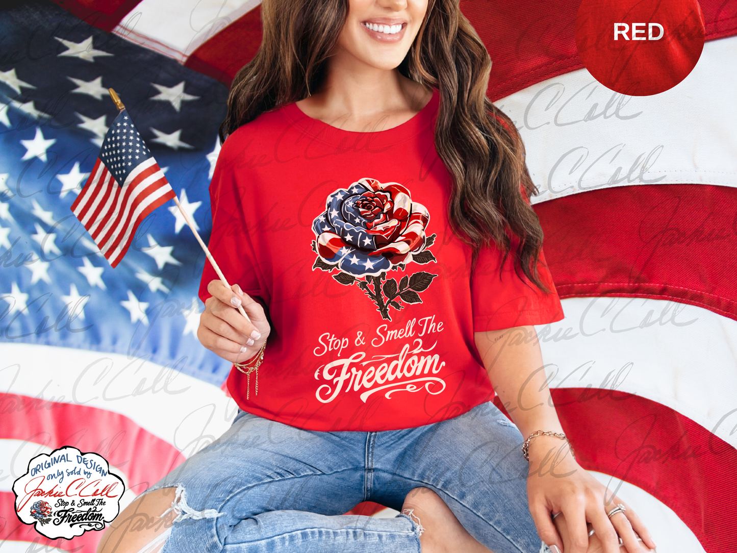 Patriotic Rose TShirt - Stop and Smell The Freedom American Flag Floral Tee