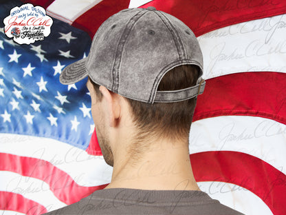 Vintage Embroidered Freedom Charcoal Gray Cap — Distressed Baseball Hat with Floral Patriotic Rose "Stop and Smell The Freedom"