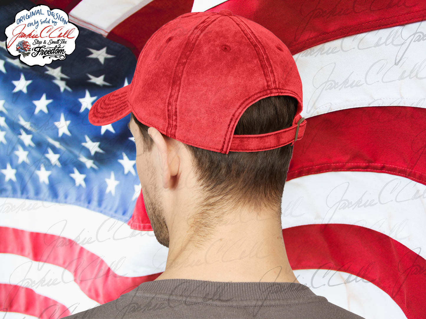 Vintage Embroidered Freedom Cap — Distressed Baseball Hat with Floral Patriotic Rose "Stop and Smell The Freedom"