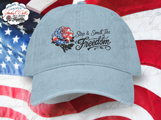 Stop and Smell The Freedom - Embroidered Patriotic Floral Light Denim Hat