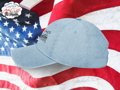 Stop and Smell The Freedom - Embroidered Patriotic Floral Light Denim Hat
