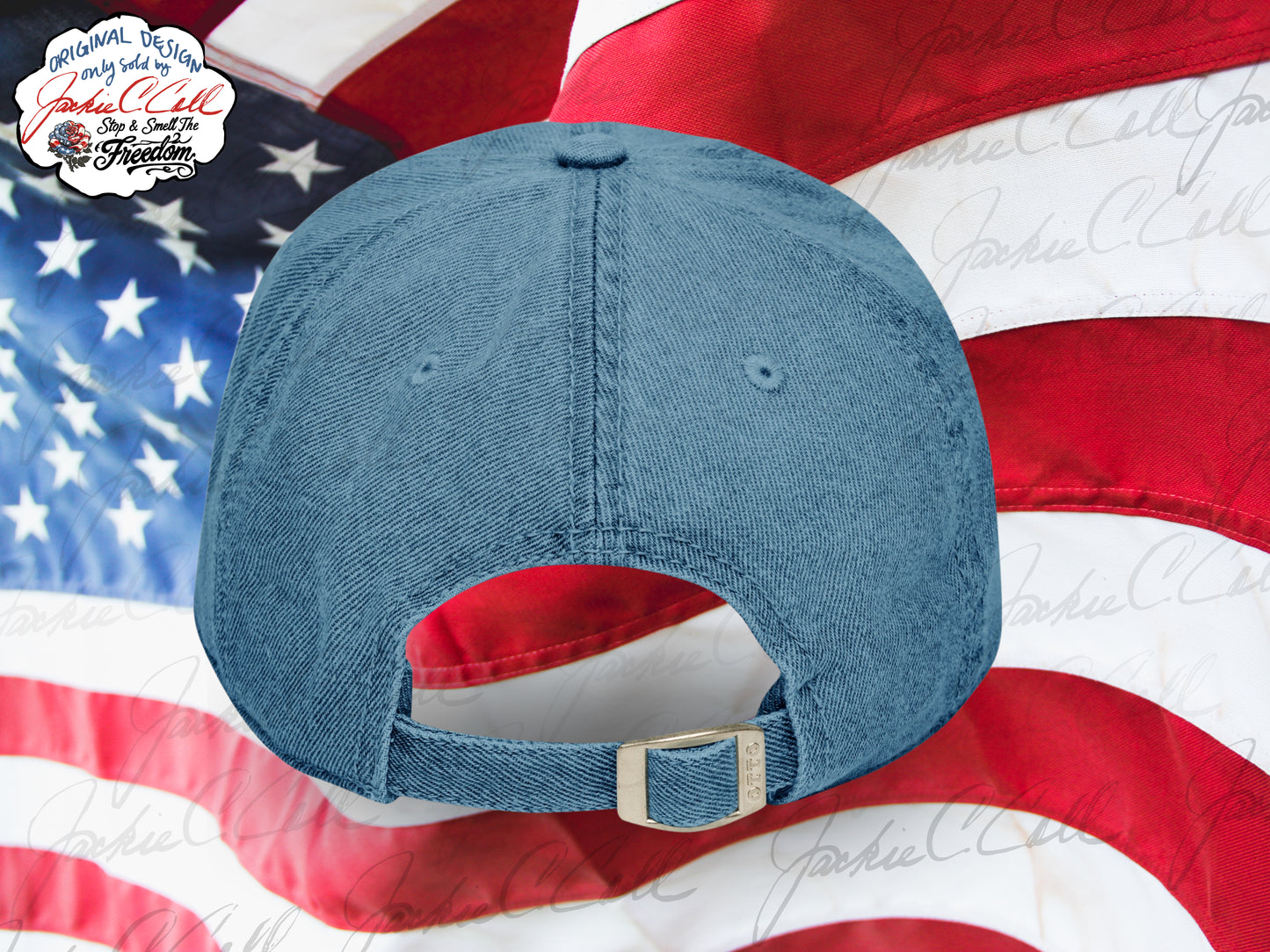 Stop and Smell The Freedom - Embroidered Patriotic Floral Dark Denim Blue or Black Denim Hat