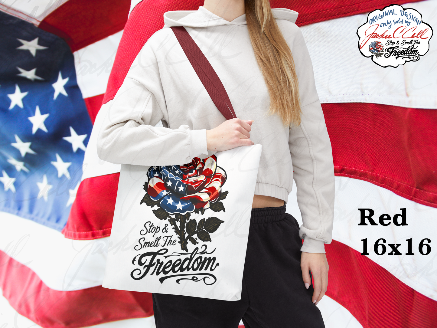American Flag USA Rose Tote Bag - Stop and Smell The Freedom