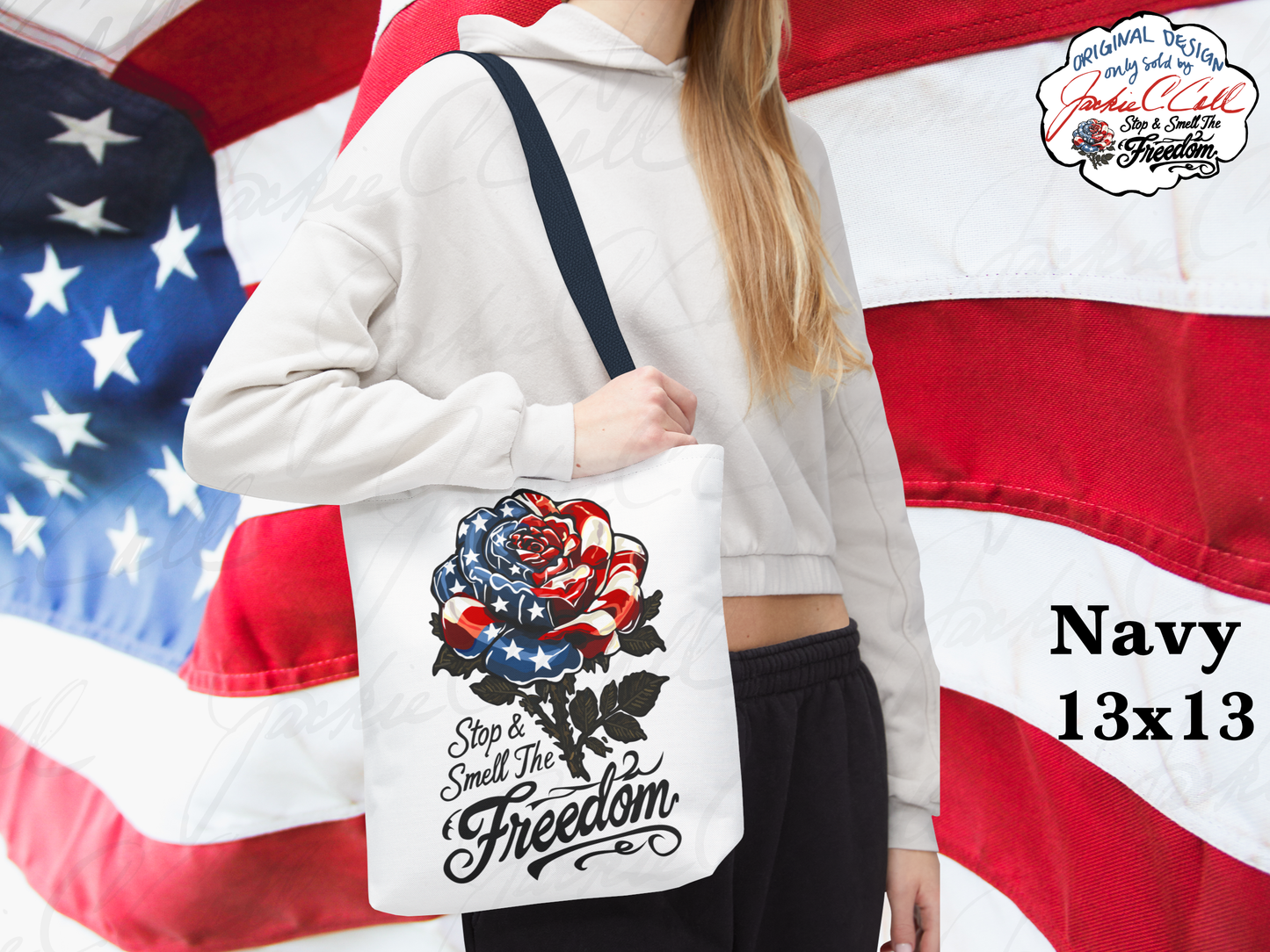 American Flag USA Rose Tote Bag - Stop and Smell The Freedom