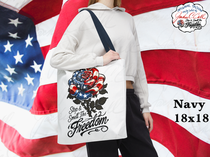 American Flag USA Rose Tote Bag - Stop and Smell The Freedom