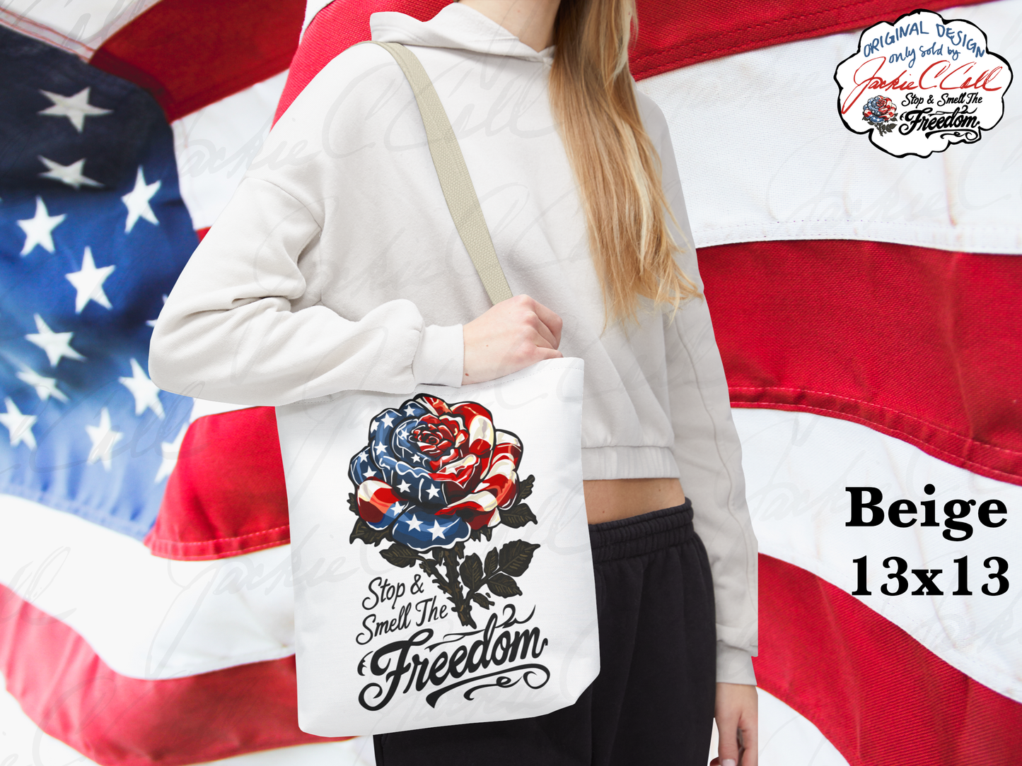 American Flag USA Rose Tote Bag - Stop and Smell The Freedom