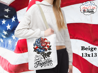 American Flag USA Rose Tote Bag - Stop and Smell The Freedom