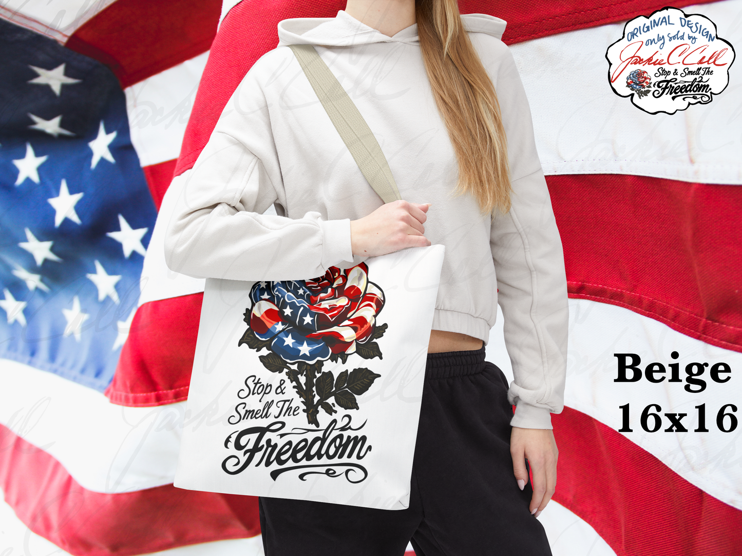 American Flag USA Rose Tote Bag - Stop and Smell The Freedom
