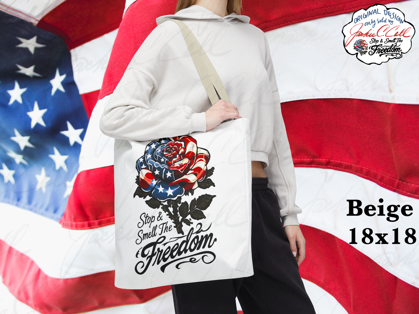 American Flag USA Rose Tote Bag - Stop and Smell The Freedom