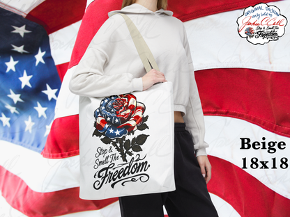American Flag USA Rose Tote Bag - Stop and Smell The Freedom