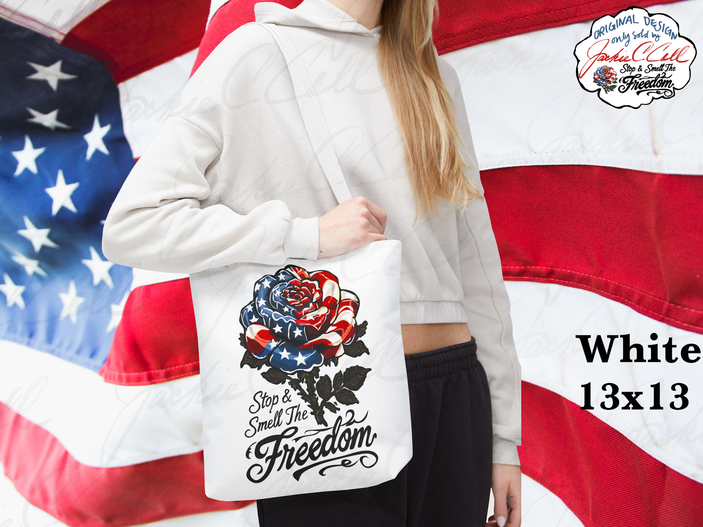 American Flag USA Rose Tote Bag - Stop and Smell The Freedom