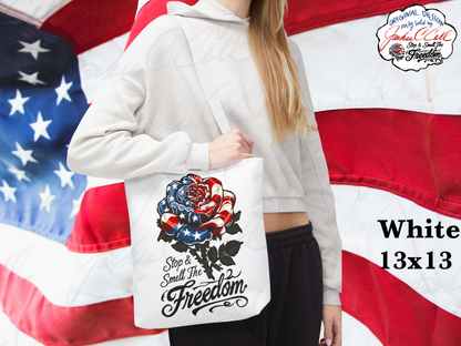American Flag USA Rose Tote Bag - Stop and Smell The Freedom