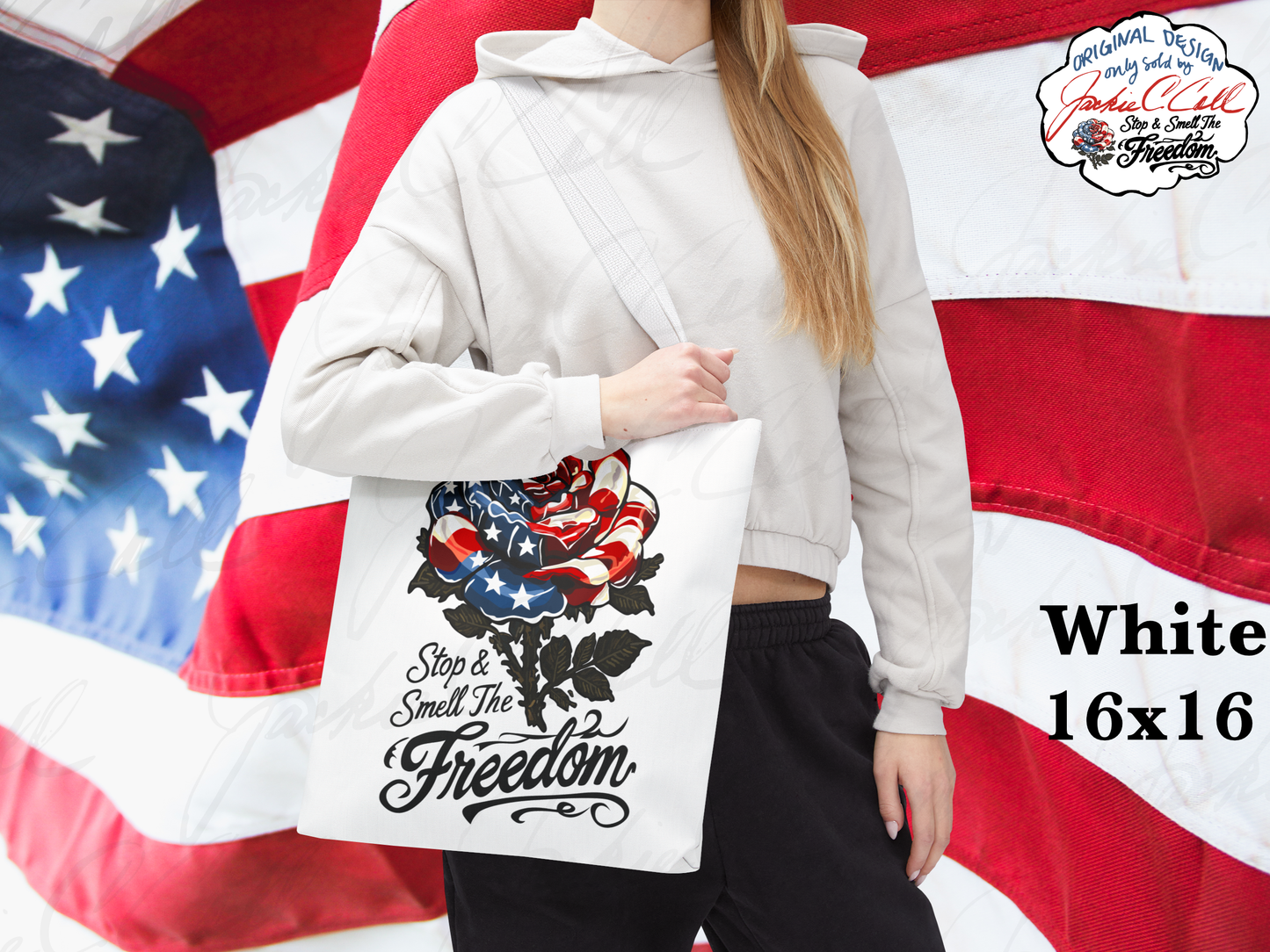 American Flag USA Rose Tote Bag - Stop and Smell The Freedom