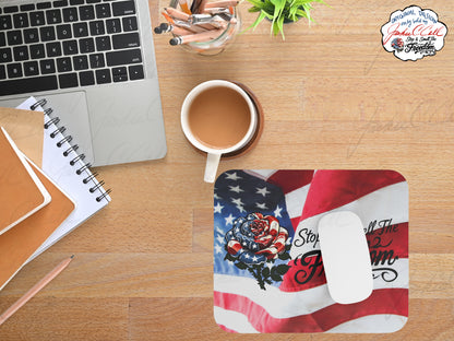 Stop and Smell The Freedom Mouse Pad | American Flag Rose, Patriotic Desk Mat | 9x8 inch