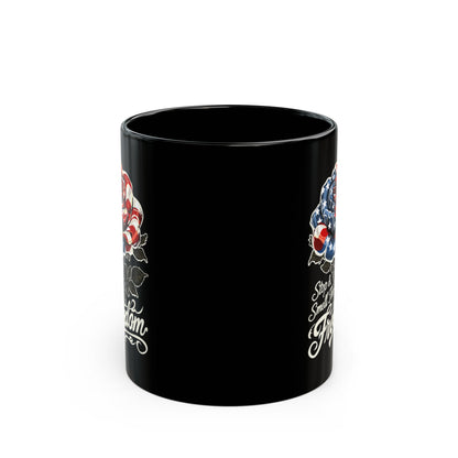 Patriotic Rose Mug — "Stop and Smell The Freedom" Black Coffee Mug (11oz & 15oz)