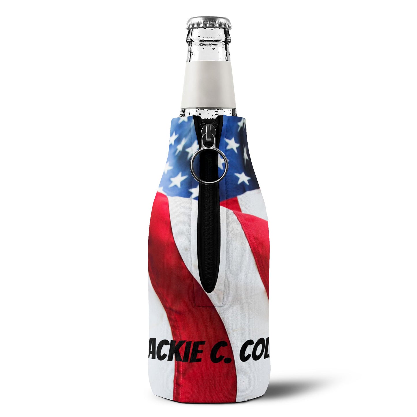 American Flag Rose Zip-Up Bottle Cooler Sleeve | Patriotic Stop and Smell The Freedom Can Cooler
